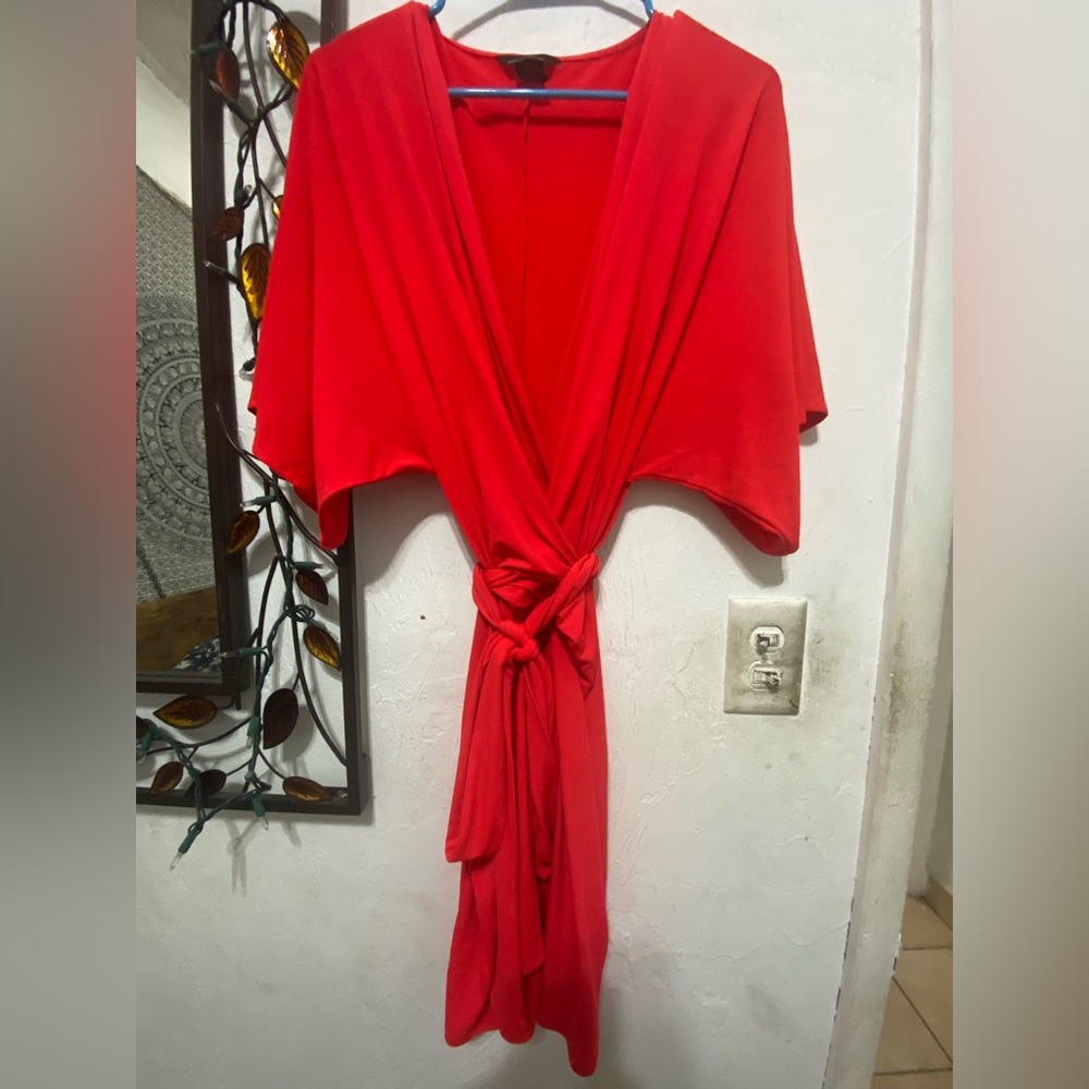 Bright red dress.
